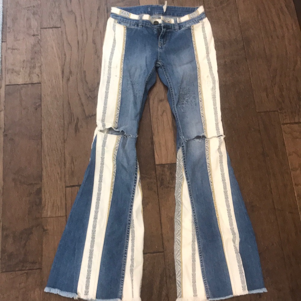 Free People Distressed Wide Leg Jeans